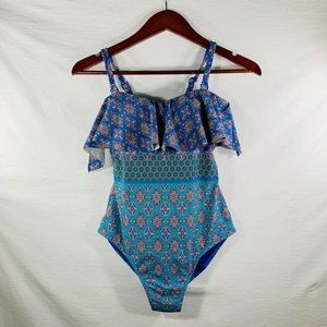 Body Control Ruffle Top One Piece Swimsuit Blue Wo